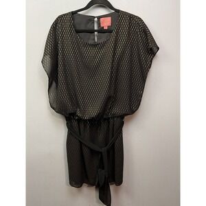 I. Madeline Dress Womens Small Black Gold Metallic Elastic Waist Glamour GNO‎